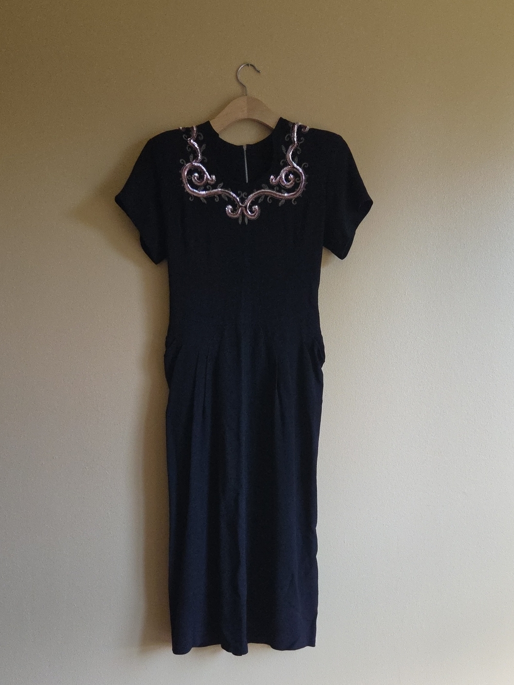 Vintage Embellished Black Midi Dress